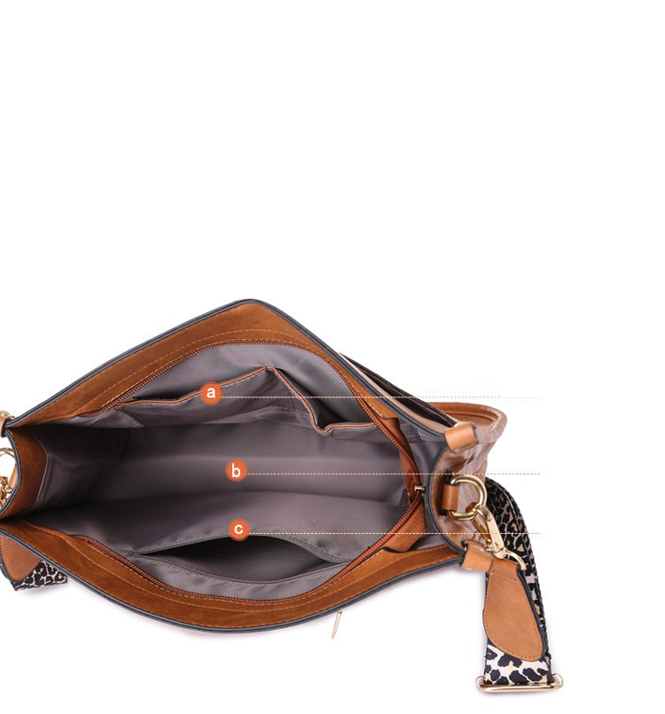 PU Leather Casual Shoulder Messenger Bag Leopard Print Shoulder Strap Tote Bag Large Capacity Minimalist Design
