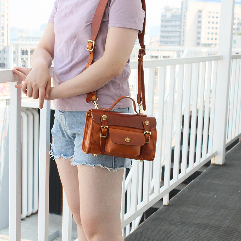 Head Layer Tree Cream Vegetable Tanned Cow Leather Messenger Bag