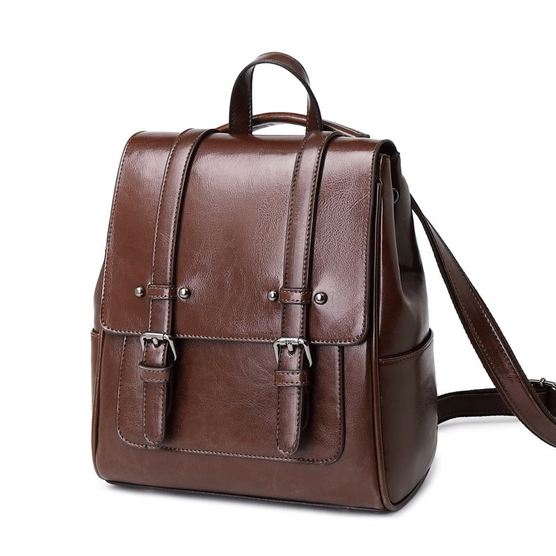 Oil Wax Leather Shoulders Versatile Single Backpack