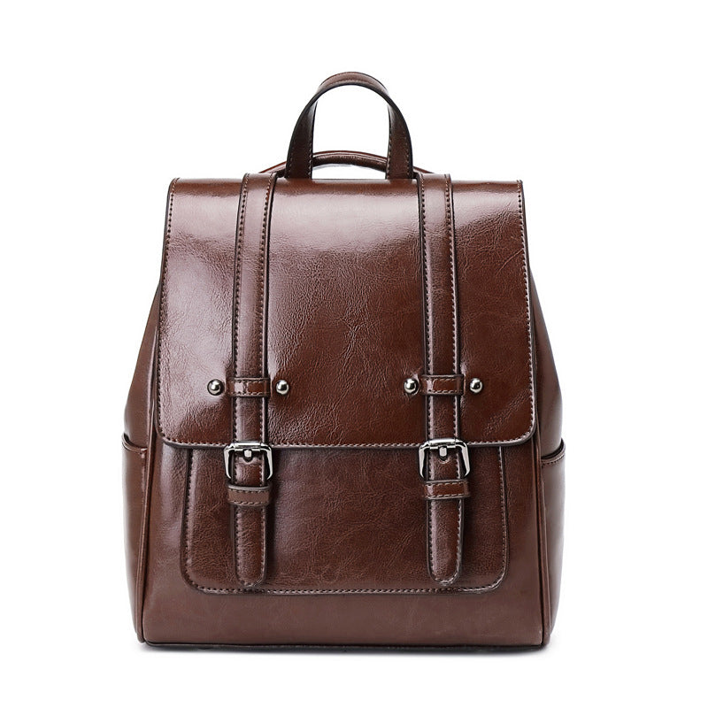 Oil Wax Leather Shoulders Versatile Single Backpack