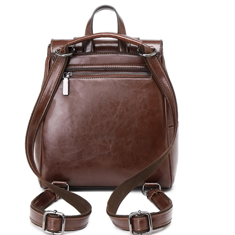 Oil Wax Leather Shoulders Versatile Single Backpack