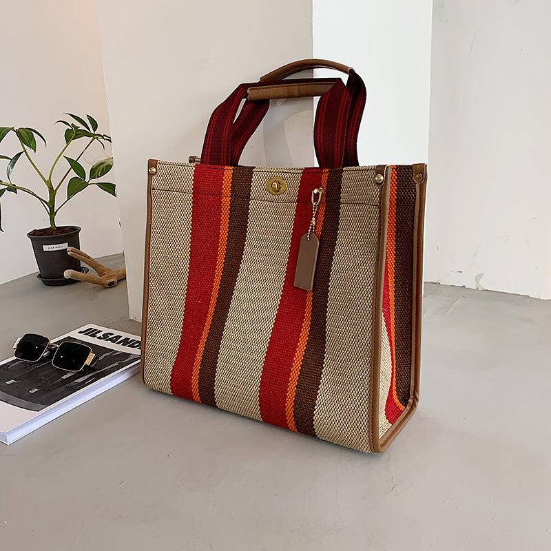 Fashion High-quality Striped Contrasting Color Shopping Bag