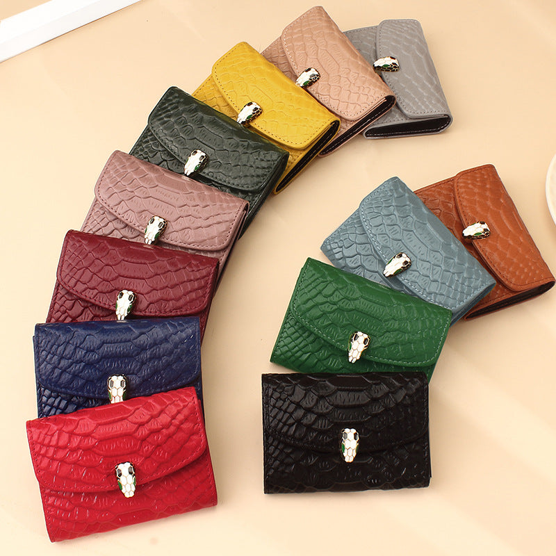 Snake Head Buckle Organ Card Holder Female Snake Embossed Leather