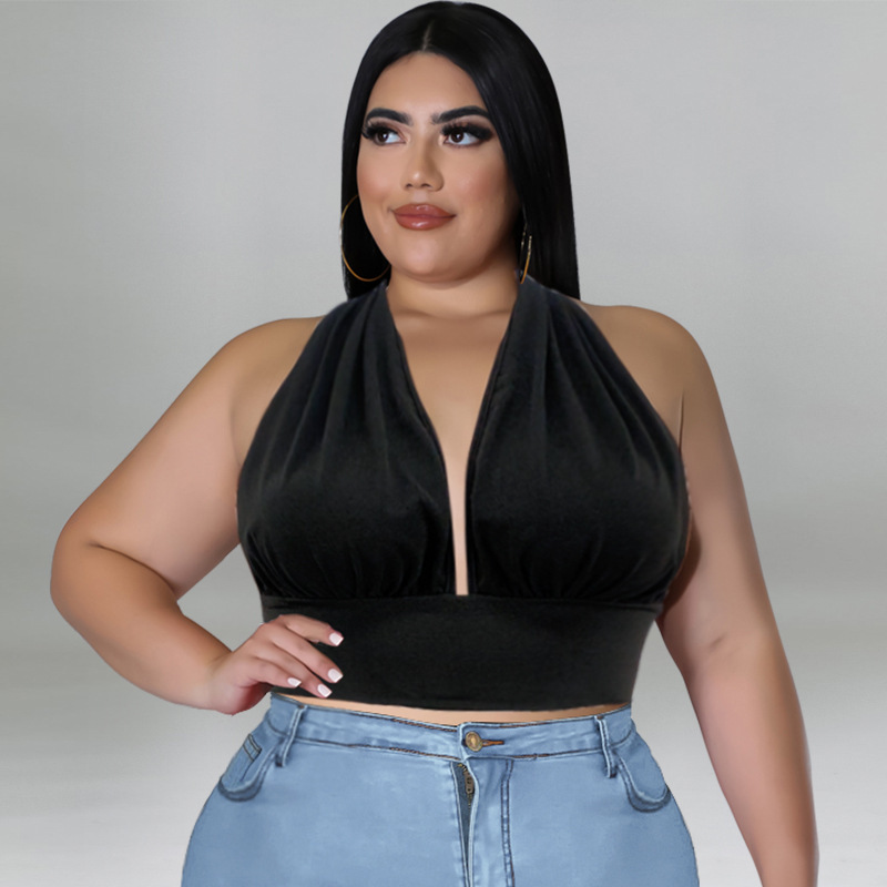 Plus Size Women Denim Layered Mesh Patchwork Skirt Halter Top Set