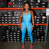 Women Athleisure Tight-Fitting Mesh Solid Color Strap Sports Sleeveless Jumpsuit