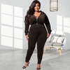 Plus Size Women Solid Color Hooded Long Sleeve Zipper Top And High Waist Pants Two-Piece Set