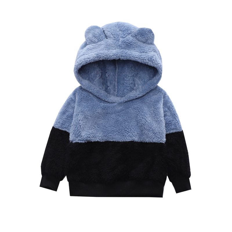 Children Kids Toddlers Boys Girls Color Matching Long-Sleeved Plush Hoodies