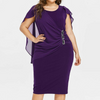 Plus Size Women Round Collar Crease Slim Dress