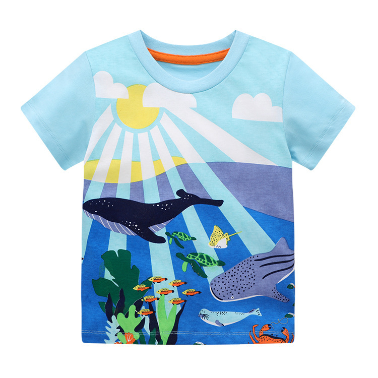 Boys Fashion T-Shirt Round Neck Cotton Fashion Cartoon Cool Print Short Sleeve Top