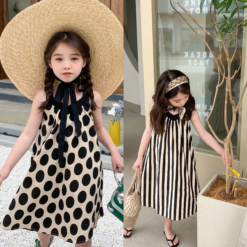 Children Kids Baby Fashion Girls Sleeveless Polka Dot V-Neck Princess Dress