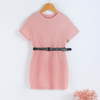 Children Kids Baby Fashion Girls Casual Short Sleeve Solid Color Round Neck Dress