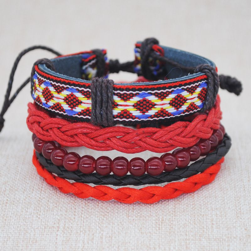 Retro Boho Women Multilayer Handmade Braided Woven Design Bracelets