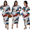 Plus Size Women Tie Dye Print Half Zipper Long Sleeve Maxi Dress