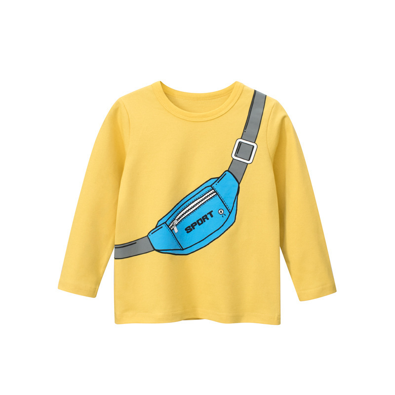 Children Kids Baby Fashion Boys Long Sleeve Bag Print Basic T-Shirt