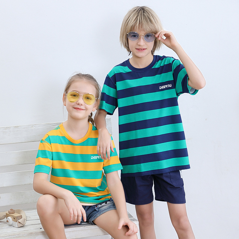 Boys Girls Modal Cotton Stripe Short Sleeve Kids Summer T-Shirt