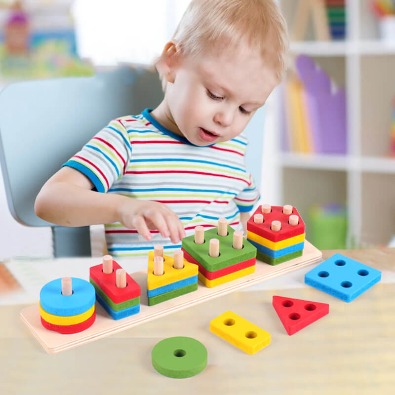 Kids Funny Geometric Shape Puzzle Building Block Toy Set (2 sets)