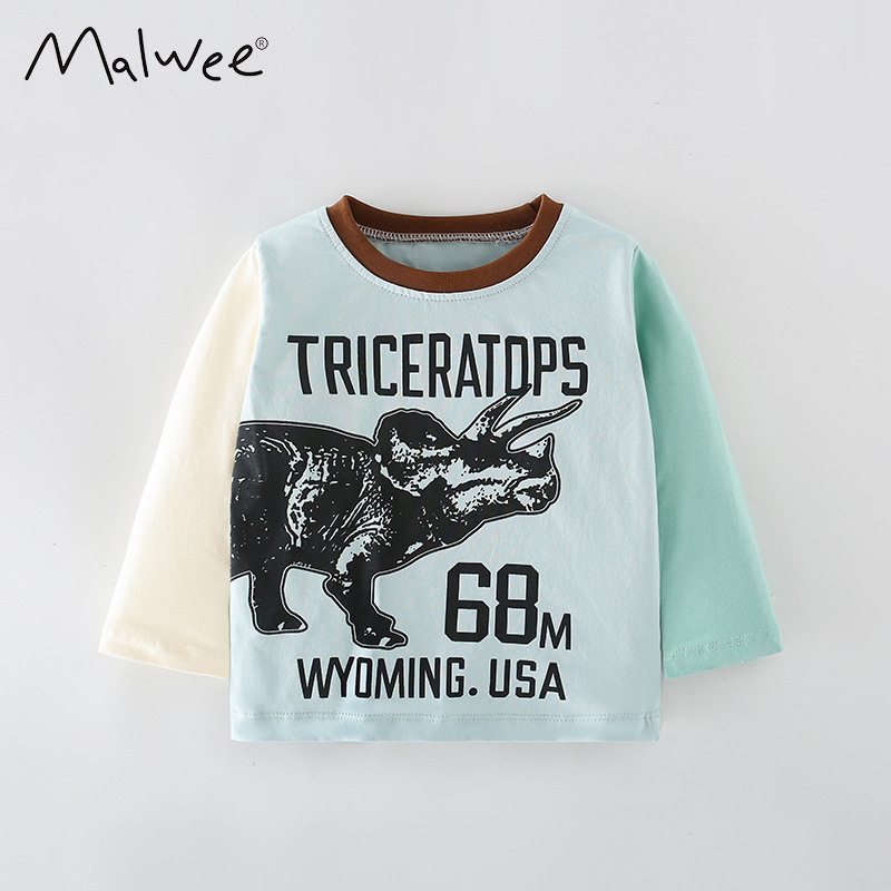 Children Kids Baby Fashion Boys Long Sleeve Cartoon Animals Letter Print T-Shirt