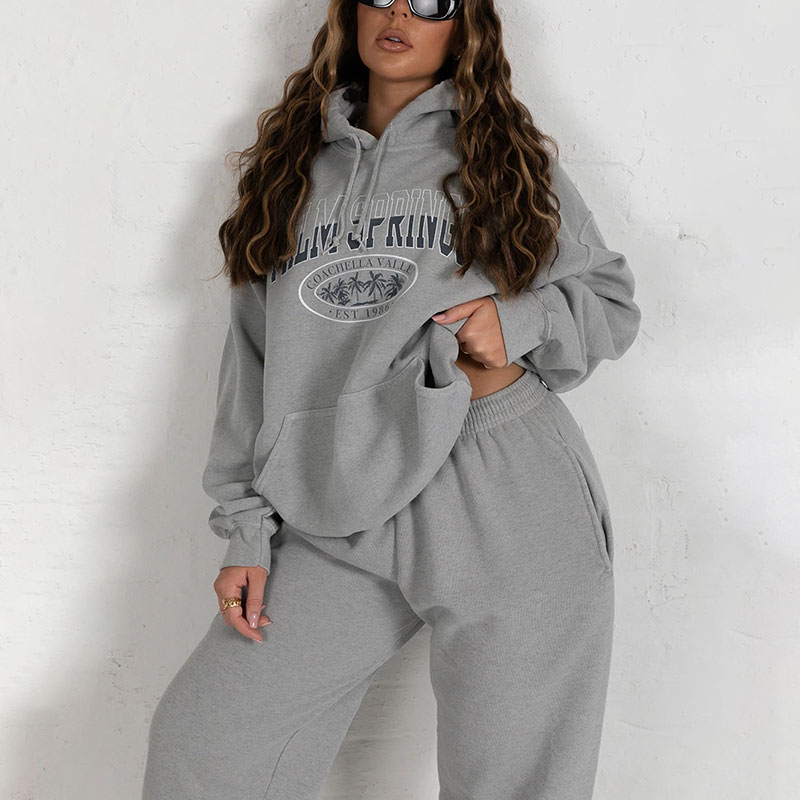 Women Letter Print Vintage Gray Warm Hoodies