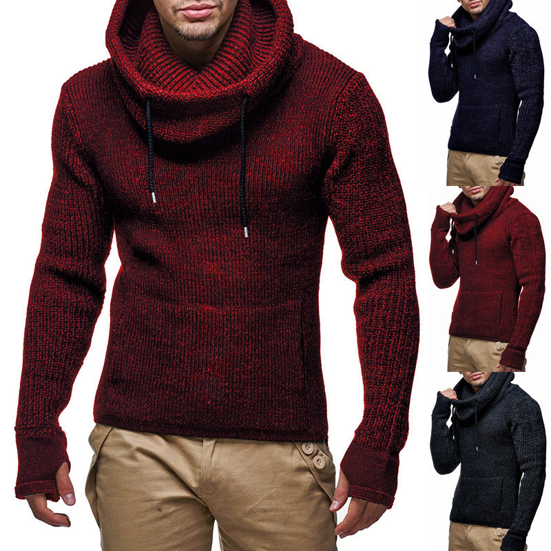 Men Autumn Winter Turtleneck Pullover Pocket Knitwear