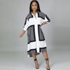 Women Autumn Casual Plus Size Color Blocking Plaidprint Long Sleeve Loose Shirt Dress