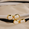 Women Fashion Simple Gold Edge Inlaid Pearl Round Buckle Belt