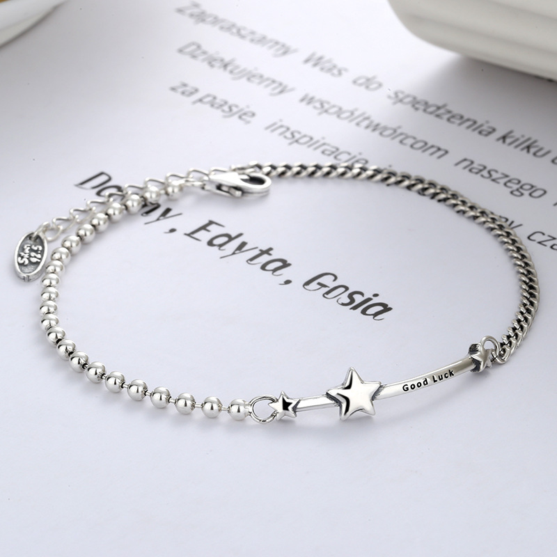 Women Fashion Simple S925 Sterling Silver Lucky Star Letter Bracelet