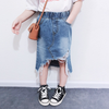 Kids Girls Personalized Irregular Tear Design Elastic Denim Skirt