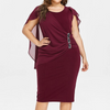 Plus Size Women Round Collar Crease Slim Dress