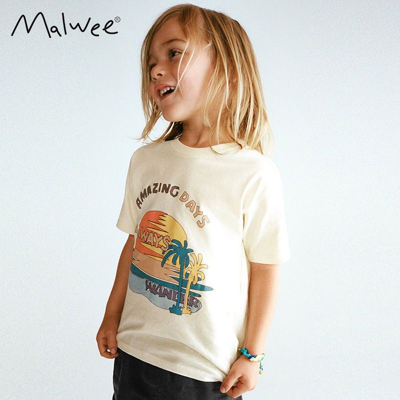 Children Kids Baby Fashion Boys Short Sleeve Cartoon Beach Print T-Shirt