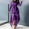 Women Fashion Elegant Lace Hollow Long Sleeve Irregular Hemline Solid Color Midi Dress