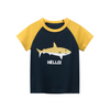 Boys Basic Round Neck Short Sleeve Cartoon Shark Letter Pattern T-Shirt