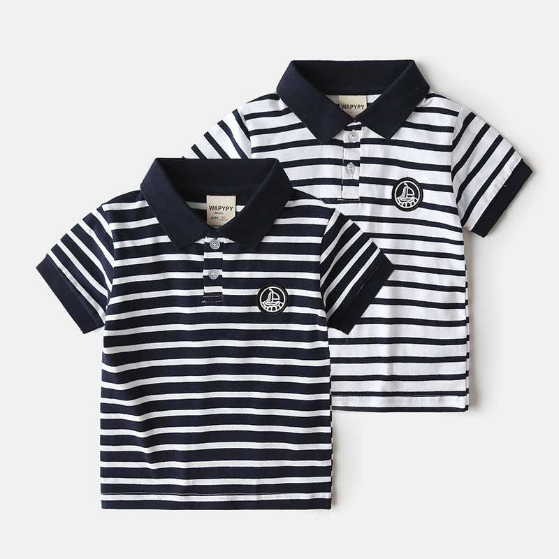 Children Kids Toddlers Fashion Boys Stripe Print Short Sleeve Polo Shirt