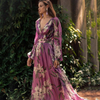 Fashion Vacation Floral Printed Women V-Neck Long-Sleeved Large Swing Chiffon Maxi Dress