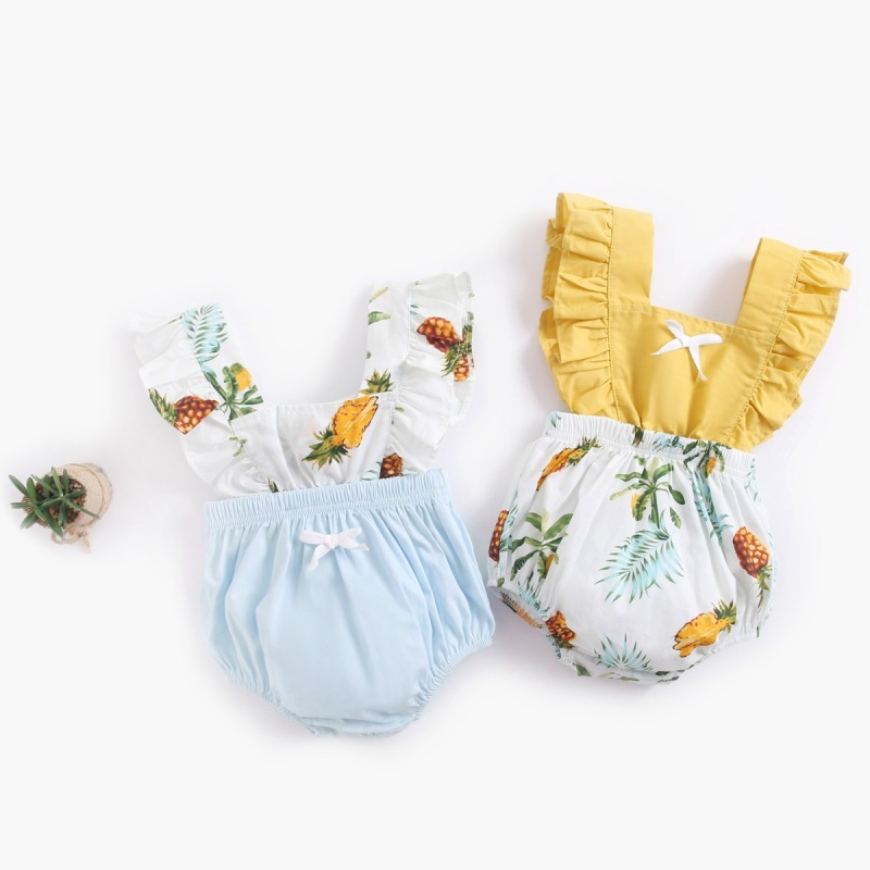 Toddlers Newborn Baby Fashion Girls Ruffle Sleeve Pineapple Print Bodysuit