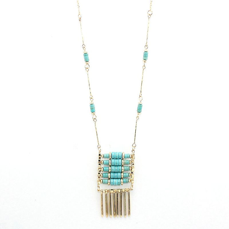 Creative Ethnic Style Unique Turquoise Stone Tassel Pendant Necklace Earrings