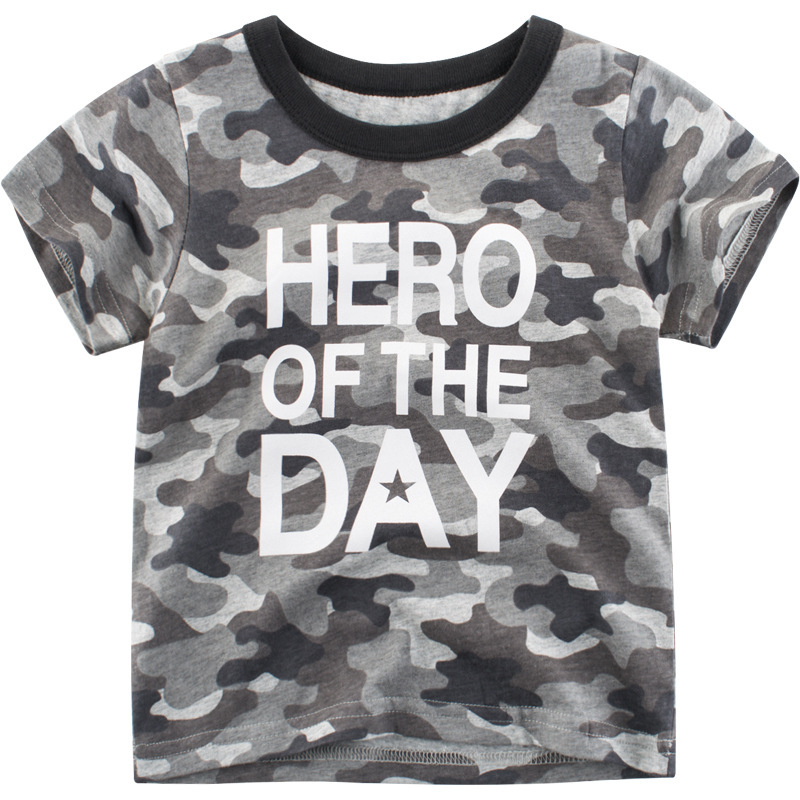 Boys Basic Camouflage Letter Round Neck Short-Sleeved T-Shirt