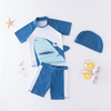 3 Pcs Boys Shark Printed Swimsuit And Cap