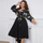 Women Autumn Winter Long-Sleeved V-Neck Loose Floral Print Sash Midi Casual Dress