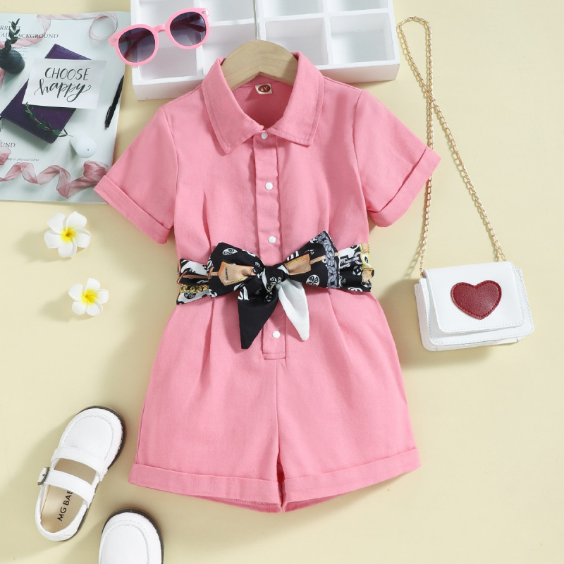 Toddlers Newborn Baby Fashion Girls Short Sleeve Button Solid Color Romper