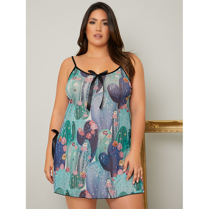 Women Plus Size Lingerie Sexy Side-Slit Nightdress