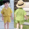 Children Kids Baby Fashion Boys Solid Color Lapel Shirt And Shorts 2pcs Set