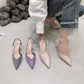 Women Fashion Square Toe Strap Black Stiletto Sandals