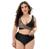 Women Fashion Sexy Deep V Leopard Color Contrast High Waist Plus Size Swimsuit