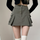 Women Denim Solid Color High Waist Pocket Pleated Skirt