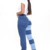 Fashion Women High Stretch Color Blocking Patchwork Straight Jeans