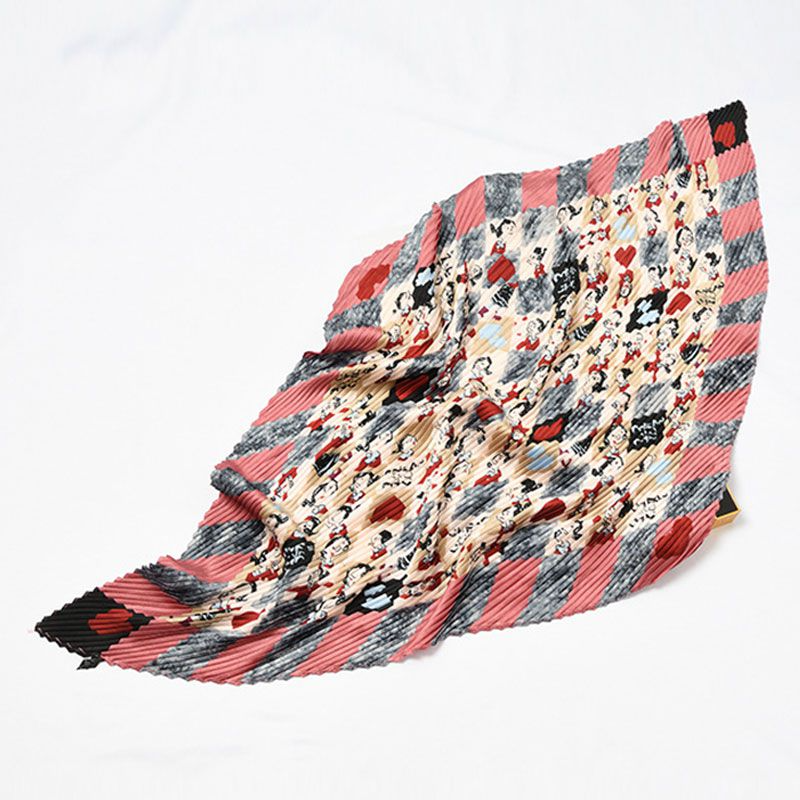 Popular Multicolor Printed Design Pleated Satin Scarve