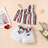 Toddlers Newborn Baby Fashion Girls Stripe Shoulder Top And Shorts 2pcs Set