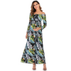 Women Fashion Leaf Printed Off-The-Shoulder Maternity Dress