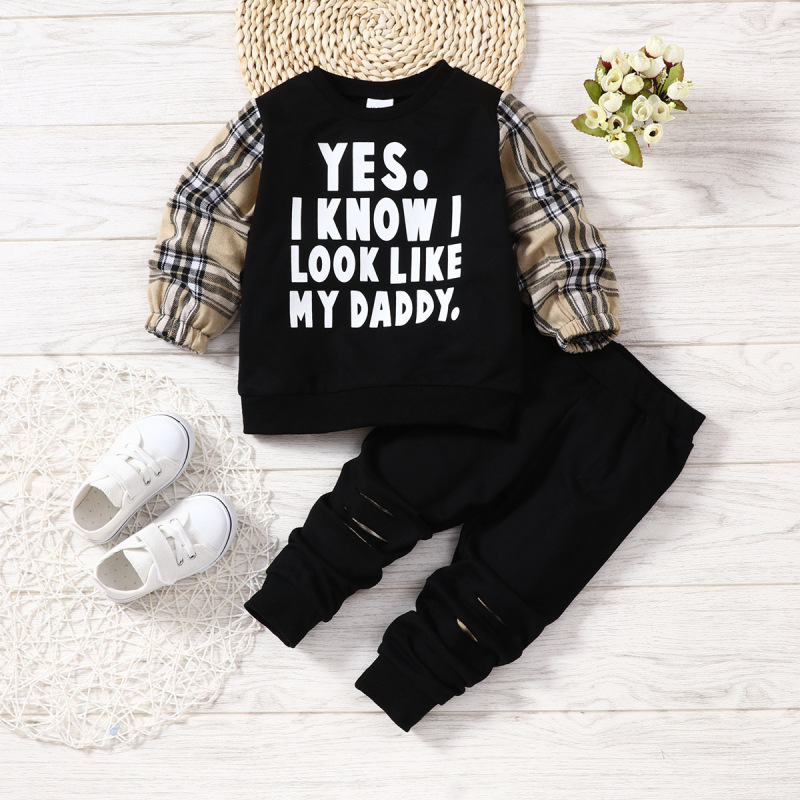 Toddlers Newborn Baby Fashion Boys Long Sleeves Letter Print Sweatshirt And Pants 2pcs Set