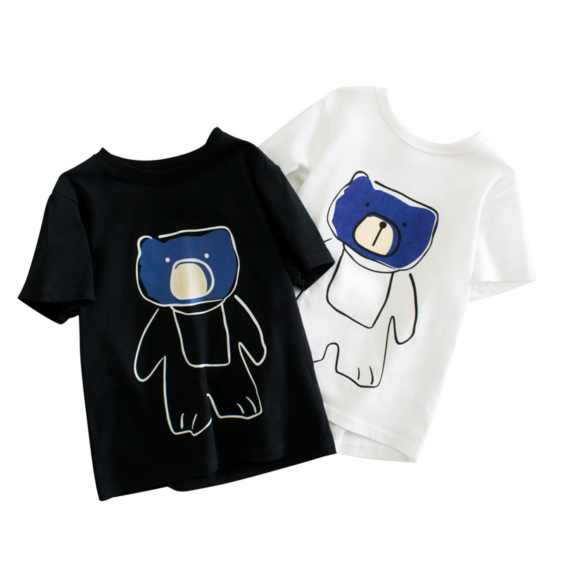 Kids Boys Casual Cartoon Bear Pattern Round Neck Short Sleeve T-Shirt